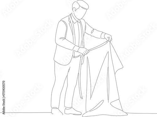 Outline Handdrawn Bullfighter Holding Cape Silhouette Performing Traditional Spanish Culture