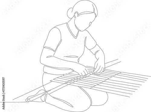 Simple Line Art Weaving Woman Traditional Craft Occupation Illustration