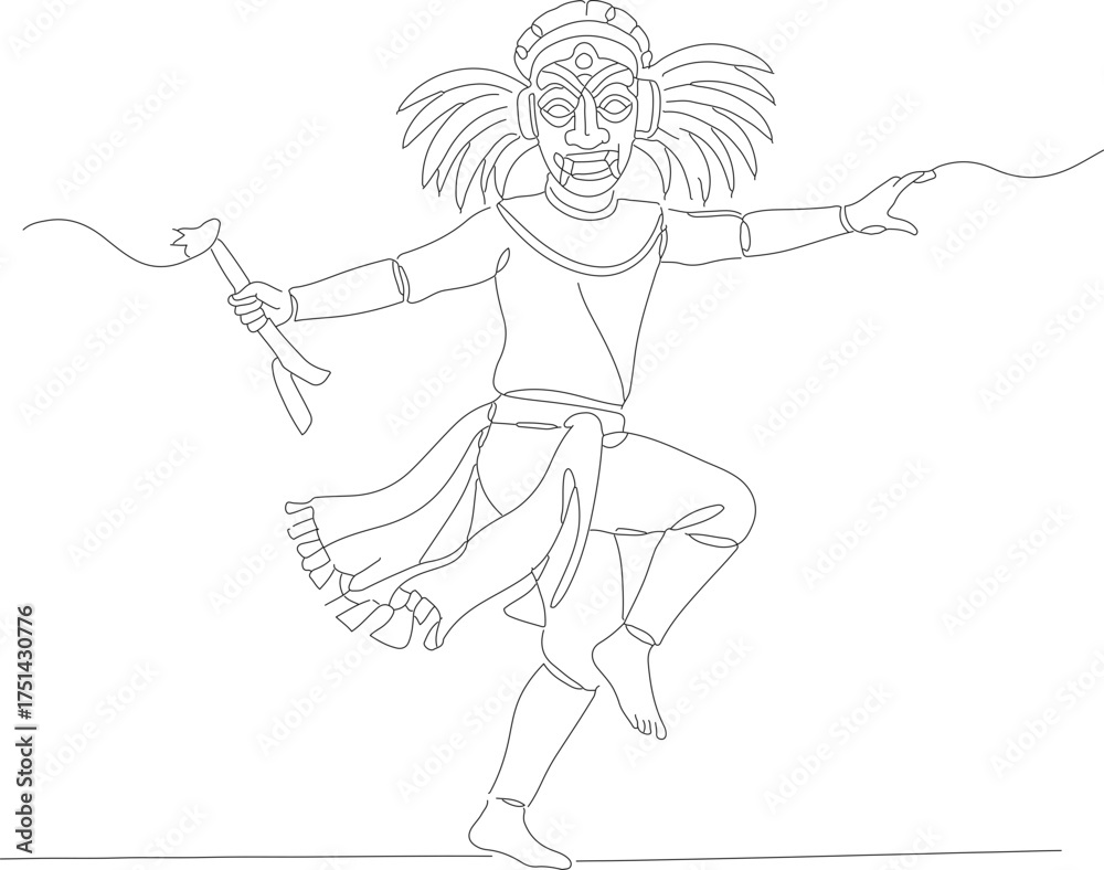 Fototapeta premium Simple Line Art Highland Dancer Scottish Girl Illustration Drawing
