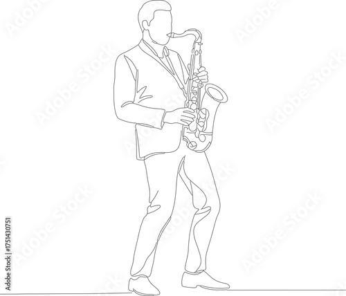 Minimalist Line Art Man Playing Saxophone Musical Instrument Illustration