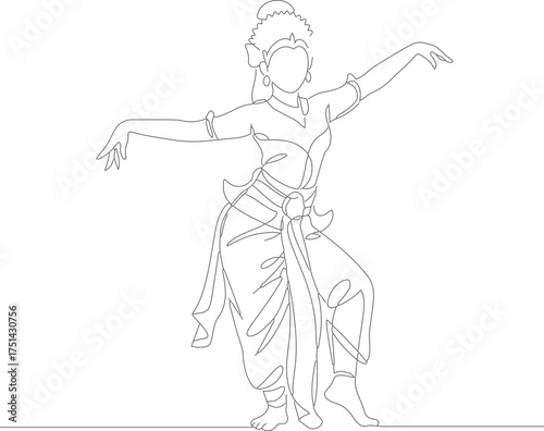 Outline Artistic Balinese Dancer Traditional Elegant Culture Line Art Illustration