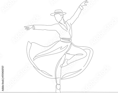 Minimalist Outline Turkish Whirling Dervish Performance Spiritual Dance Illustration Art