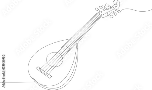Simple Outline Musical Instrument Mandolin Stringed Plucked Icon Isolated