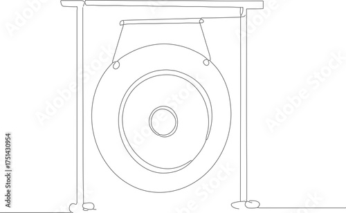 Line Art Hanging Oriental Style Gong Instrument Music Illustration