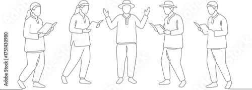 Minimalist Outline People Group in Discussion Reading Document Illustration