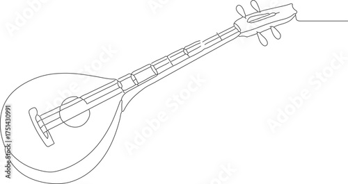 Minimalist Line Drawing Stringed Musical Instrument Mandolin Isolated on White Background