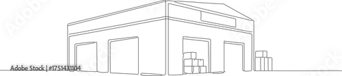 Minimalist Continuous Line Drawing of Distribution Warehouse Building Architecture