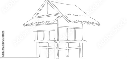 Line Art Raised Hut Simple Tropical Traditional House Accommodation