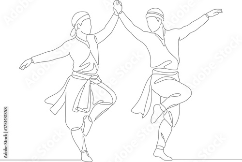 Outline Line Drawing Men Dancing Traditional Anatolian Zeybek Dance Art
