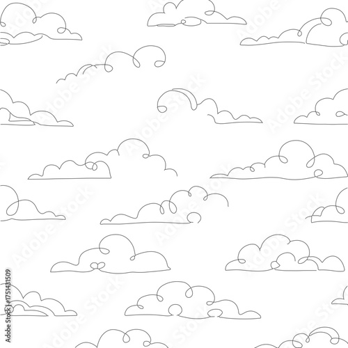 Dotted Line Artistic Cloud Motif Simple Sky Seamless Pattern