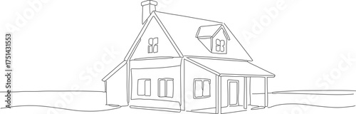 Outline Simple Line Drawing of a Suburban House Architecture Illustration