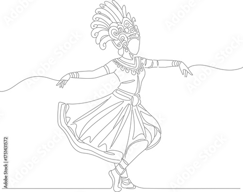 Minimalist Line Art of Indian Classical Dancer Performing Bharatanatyam
