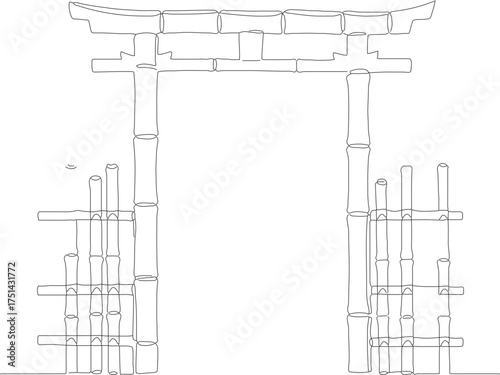 Outline Artistic Torii Gate Structure Illustration Japanese Shrine Landmark