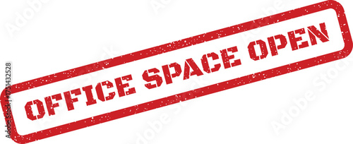 Grunge style stamp graphic with OFFICE SPACE OPEN text indicating availability for rent or new business operations