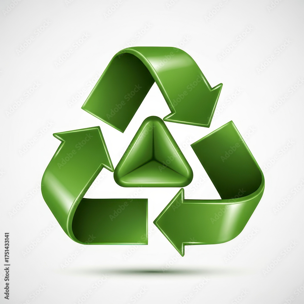 Fototapeta premium Green 3D recycling symbol on display.