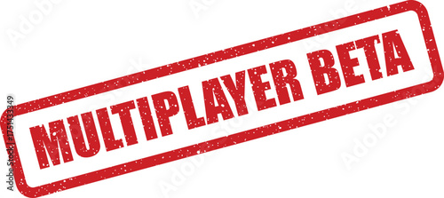 Grunge textured rectangular stamp featuring MULTIPLAYER BETA text for software testing notifications