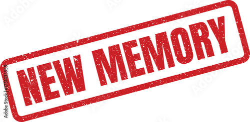 Grunge textured red stamp featuring the phrase NEW MEMORY presented diagonally, signifying a fresh individual recollection or data point