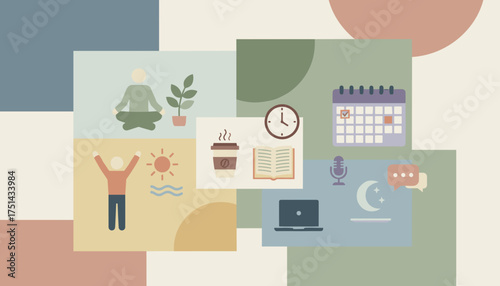 Holistic daily routine meditation learning work and planning for wellbeing