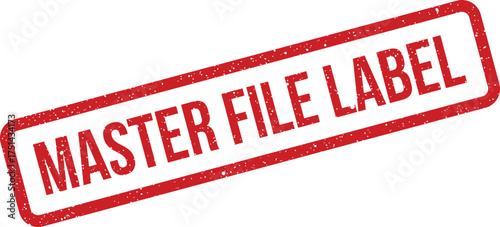 Grunge textured red stamp with master file label text indicating primary document identification for records