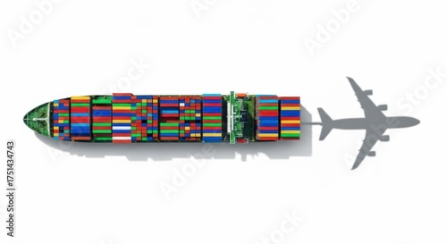 Wallpaper Mural Cargo ship carrying colorful containers with airplane shadow symbolizing air freight Torontodigital.ca