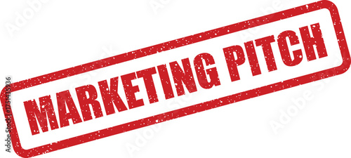 Grungy marketing pitch rubber stamp texture on a white surface, representing a new business proposal or presentation