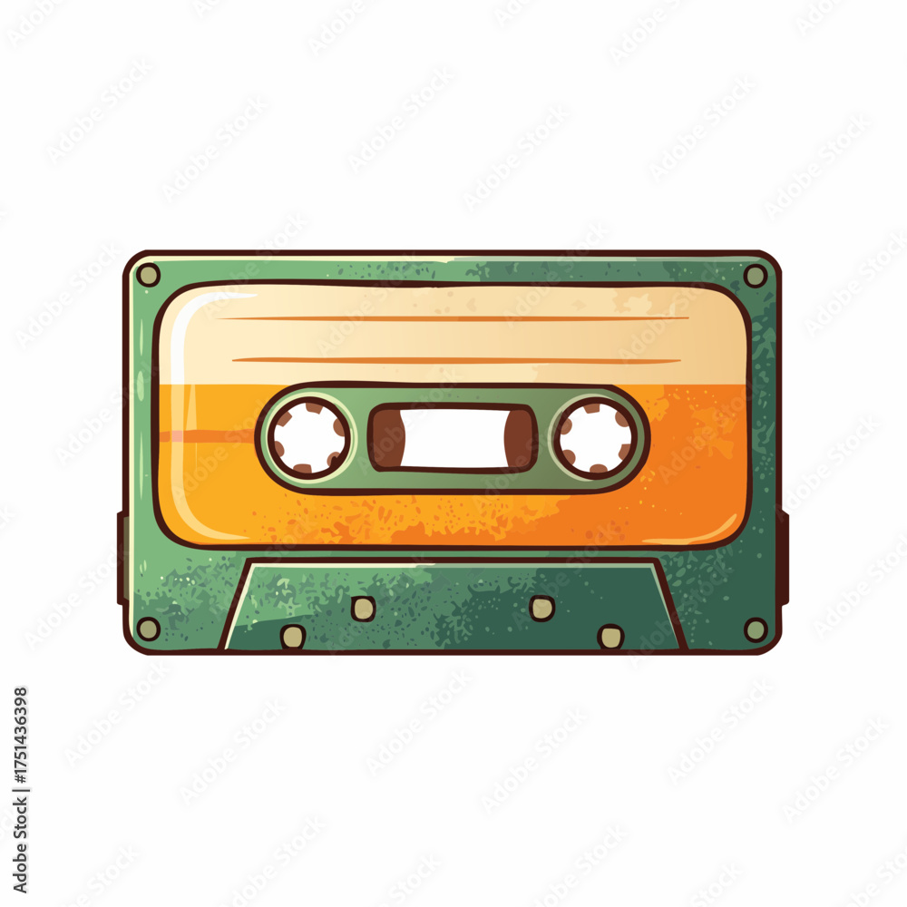 Fototapeta premium Classic audio cassette tape illustration in vintage tone