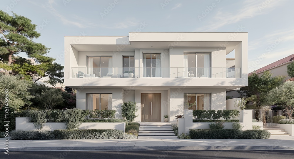 Fototapeta premium Modern Minimalist Home Exterior with Landscaping