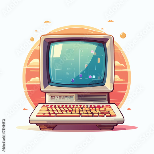 Retro computer with glowing screen display