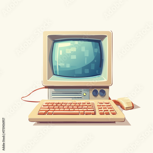 Classic computer with monitor and keyboard in retro style