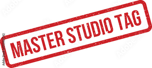 Grungy rectangular stamp illustration with the words master studio tag, suitable for labeling creative projects or production assets