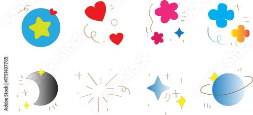 Hand-Drawn Cosmic and Love Doodle Vector Icon Set