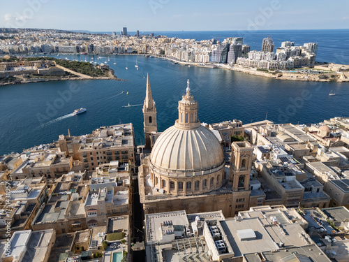 Valletta City Panorama in Malta - Drone Aerial View