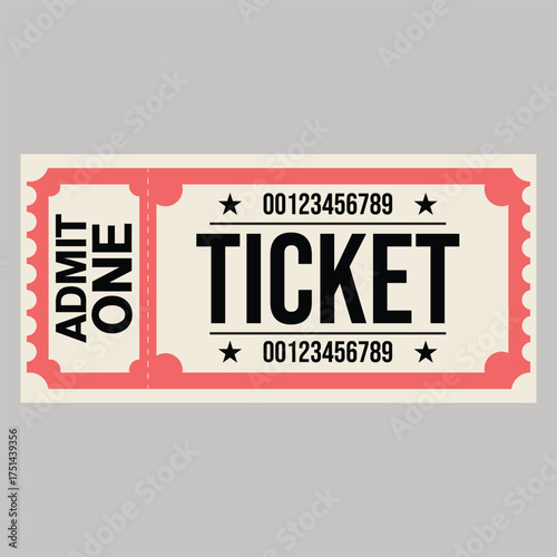 A simple ticket design showcases bold numerals and stars against a light background