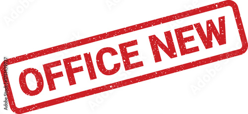 Grungy red rectangular rubber stamp mark highlighting a newly established office or fresh business space