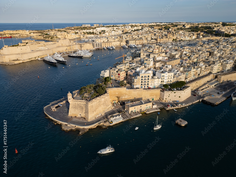 Fototapeta premium Fort St. Angelo, Birgu, Malta - aerial drone view