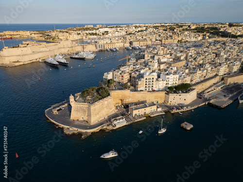 Fort St. Angelo, Birgu, Malta - aerial drone view