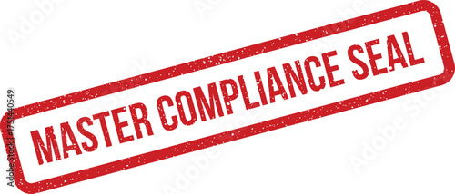 Grungy red rectangular seal featuring Master Compliance Seal text for official document certification
