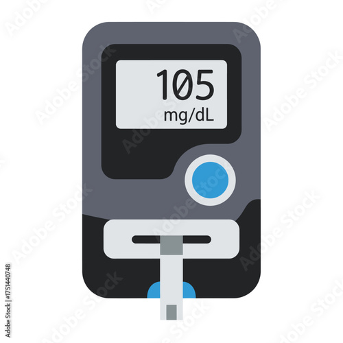 Blood glucose meter displaying a reading of 105 mgdL for health monitoring