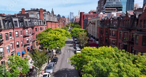 Aerial of Newbury Street in Back Bay, Boston
