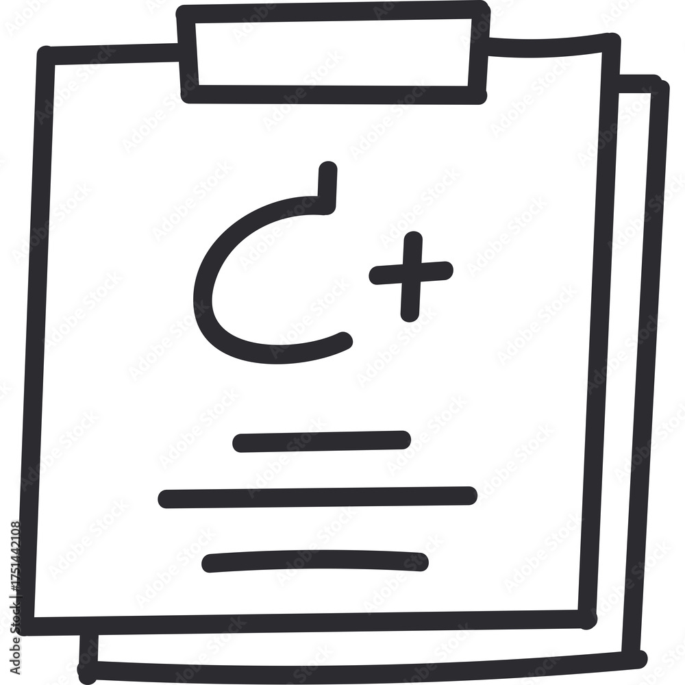 Fototapeta premium Doodle Medical Record Document With Plus Sign And C Letter On White Background Transparent
