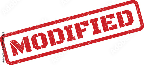 Rectangular distressed red rubber stamp with MODIFIED text for tracking document changes