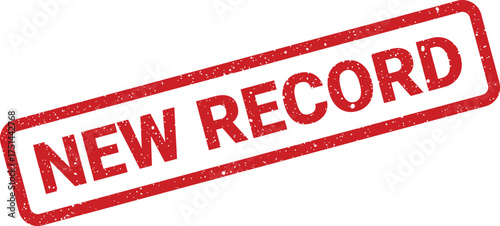 Rectangular grunge stamp with a textured red surface showing the important words NEW RECORD message