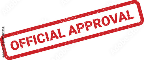 Rectangular red rubber stamp impression with grunge texture for official document approval mark or permit