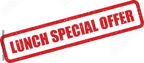 Red distressed rectangular rubber stamp conveying an exciting LUNCH SPECIAL OFFER for enticing food service advertising