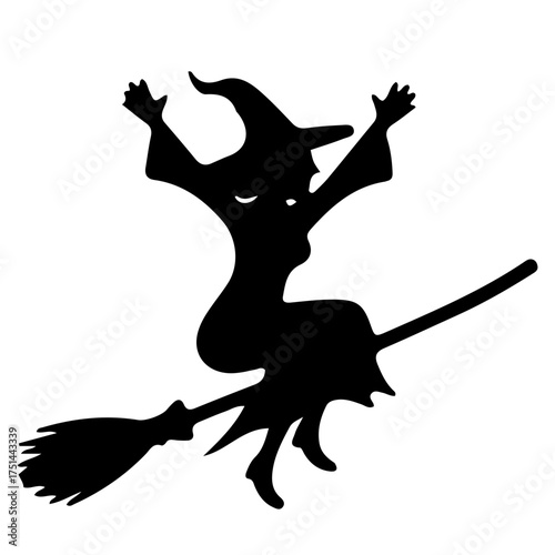 Happy Witch Flying with Raised Hands