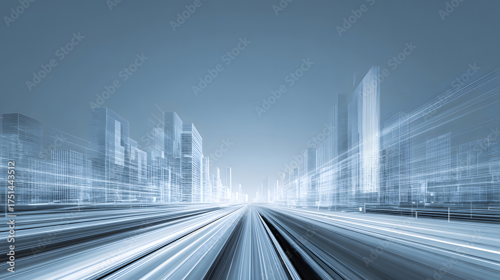 Fototapeta premium Futuristic Cityscape with Glowing Data Streams