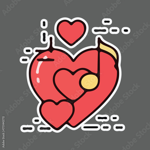 Heart with Musical Notes and Hearts Symbolizing Love and Music