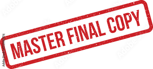 Red distressed rubber stamp with master final copy text for official document approval and archiving