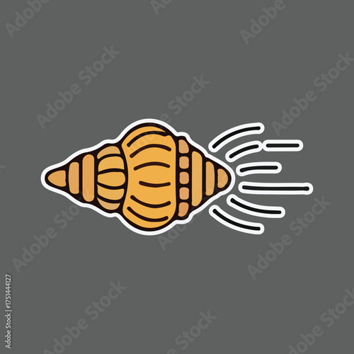 Vibrant Stylized Conch Shell Icon Emitting Sound Waves, Ocean Communication Graphic Element