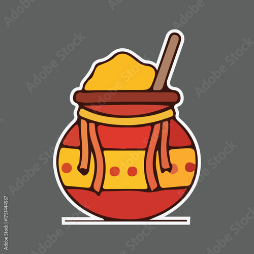 Colorful Pot of Food with a Wooden Spoon